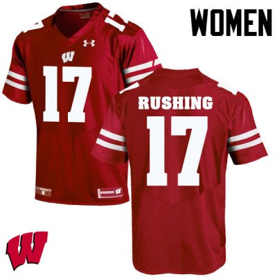 Women's Wisconsin Badgers NCAA #17 George Rushing Red Authentic Under Armour Stitched College Football Jersey ND31D70OR